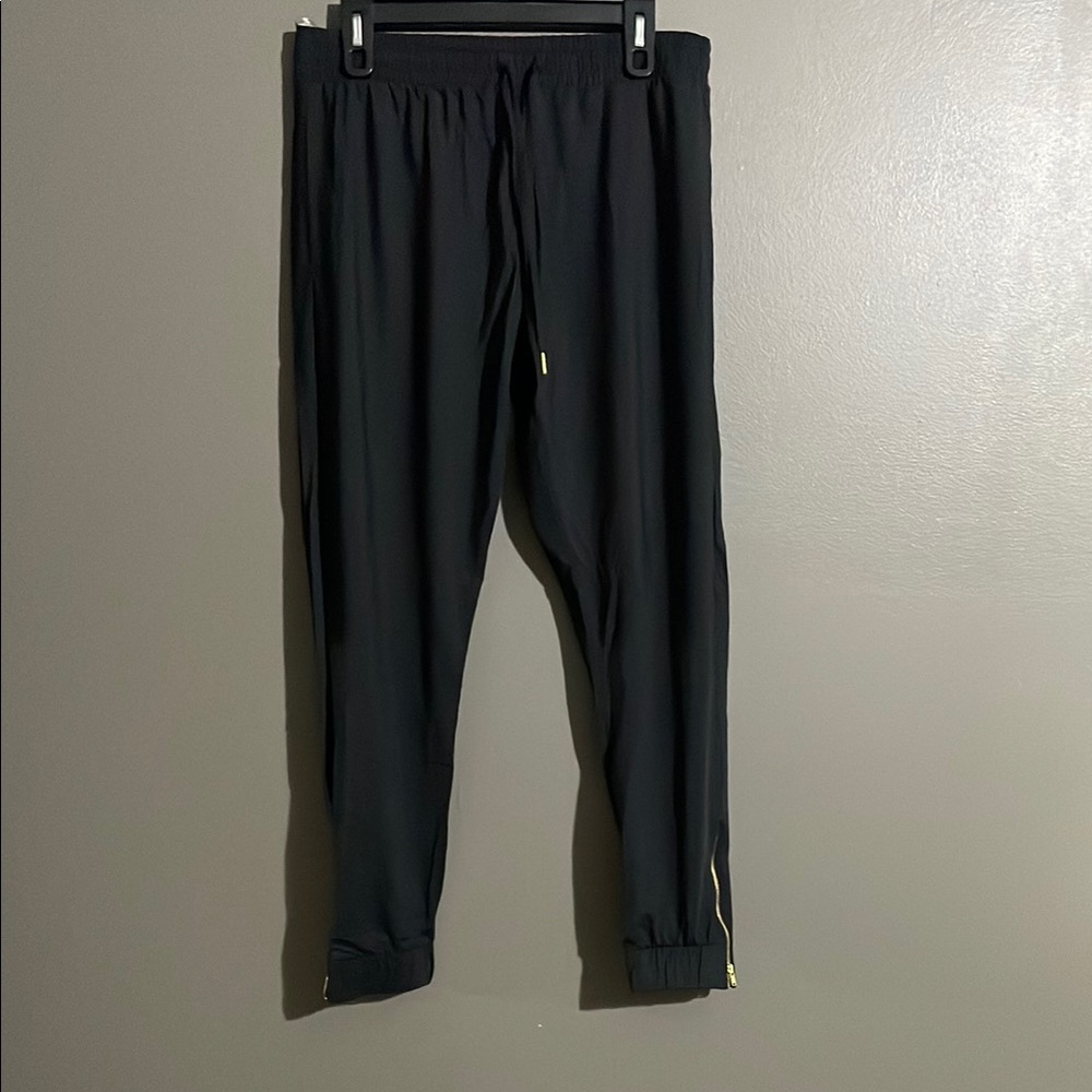 Black Jogger Pants with Gold Zipper Accents
